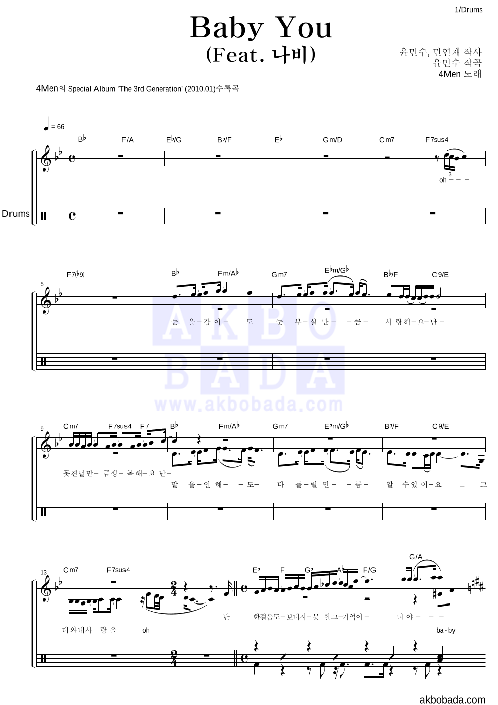 포맨 - Baby You (Feat. 나비) 드럼 악보 
