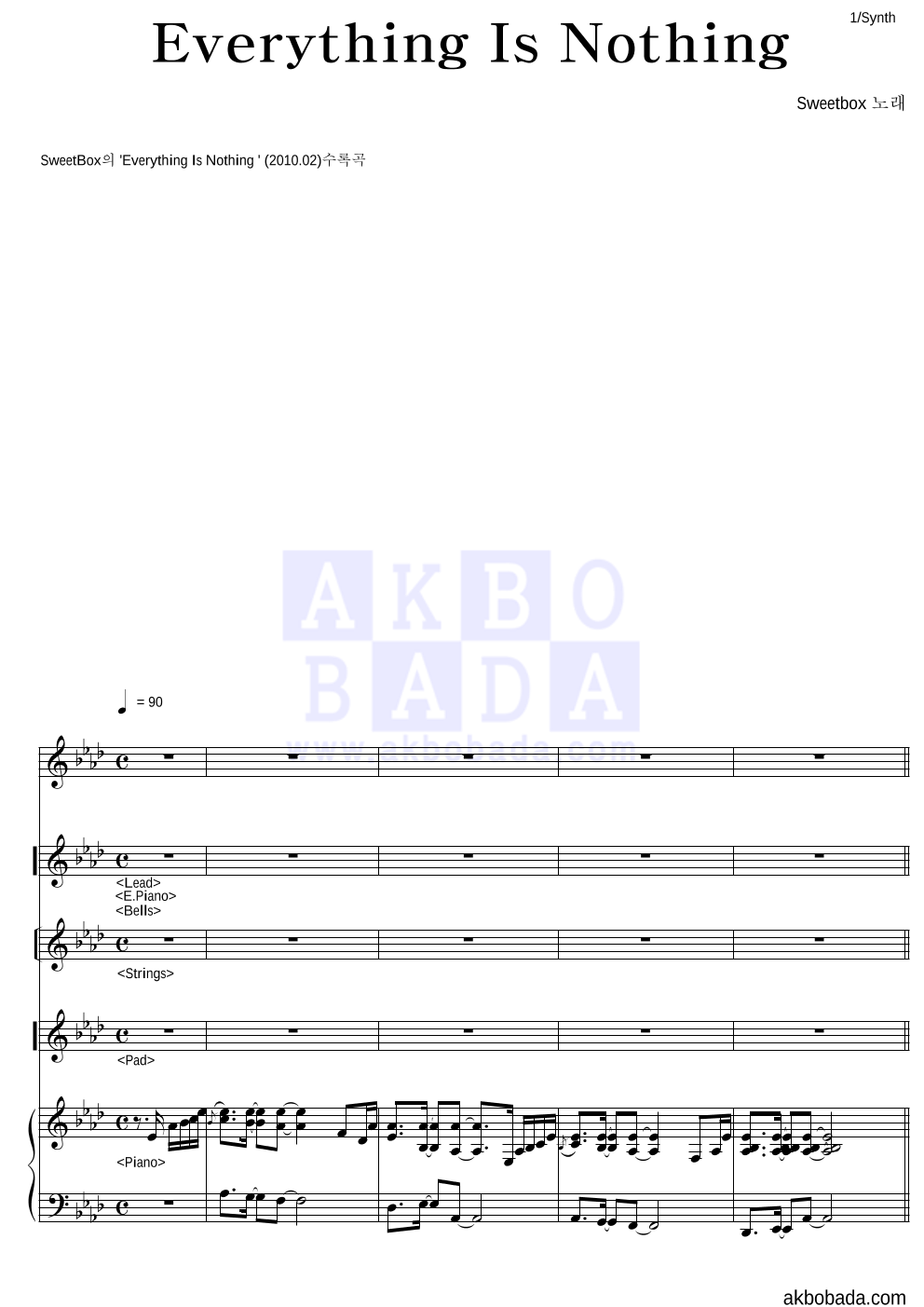 Sweetbox - Everything Is Nothing 건반 악보 