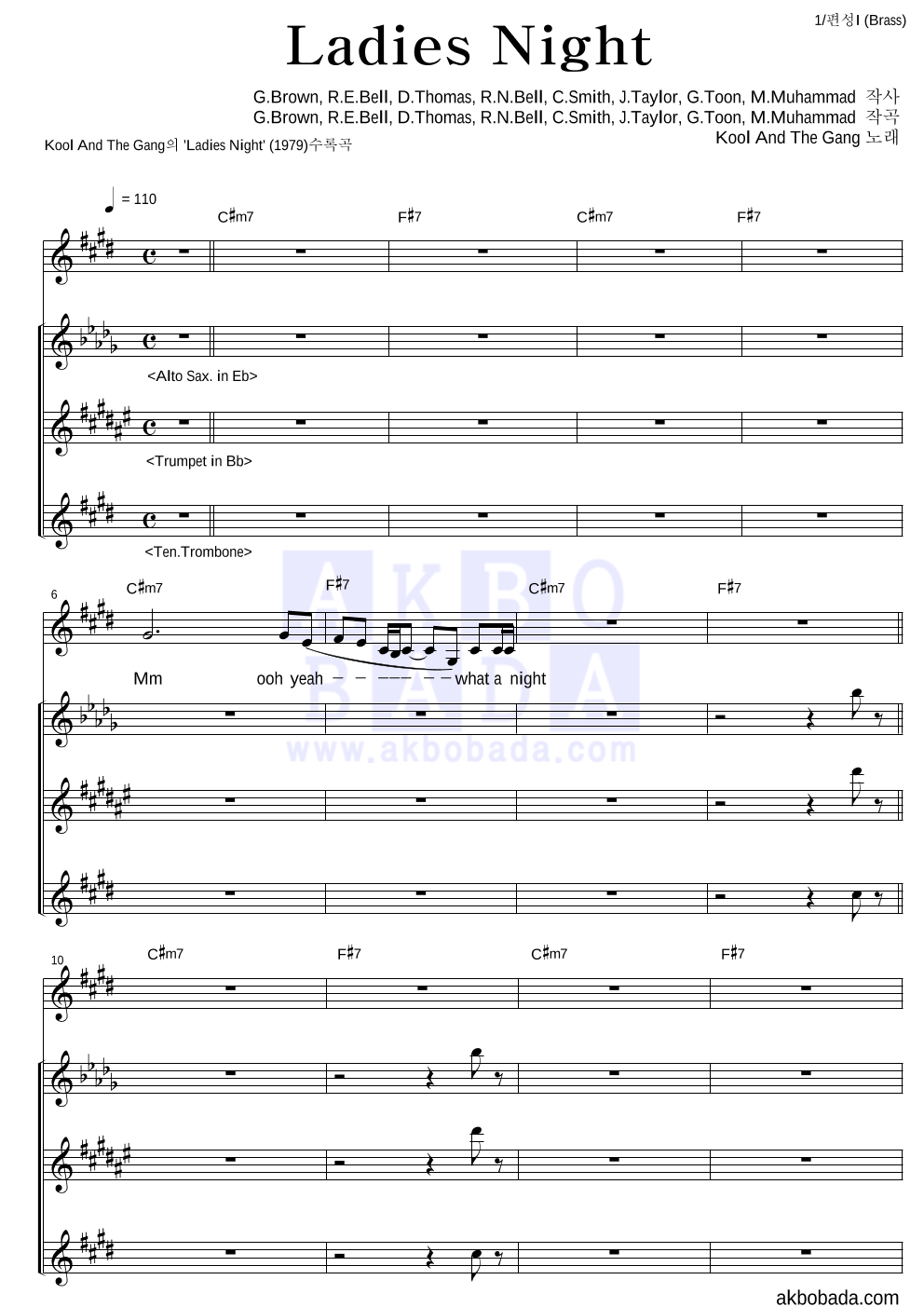 Kool And The Gang - Ladies Night 편성Ⅰ 악보 