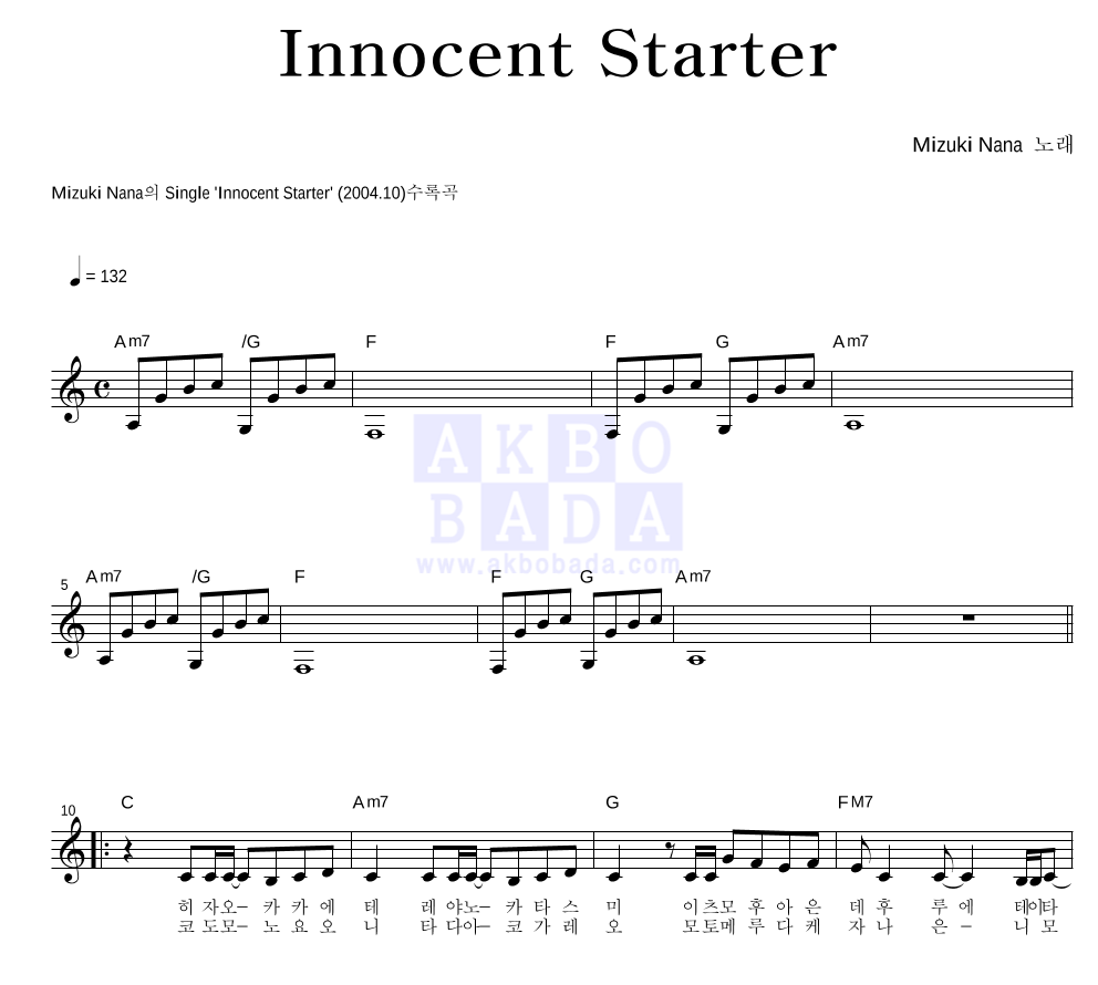 Mizuki Nana - Innocent Starter 멜로디 악보 