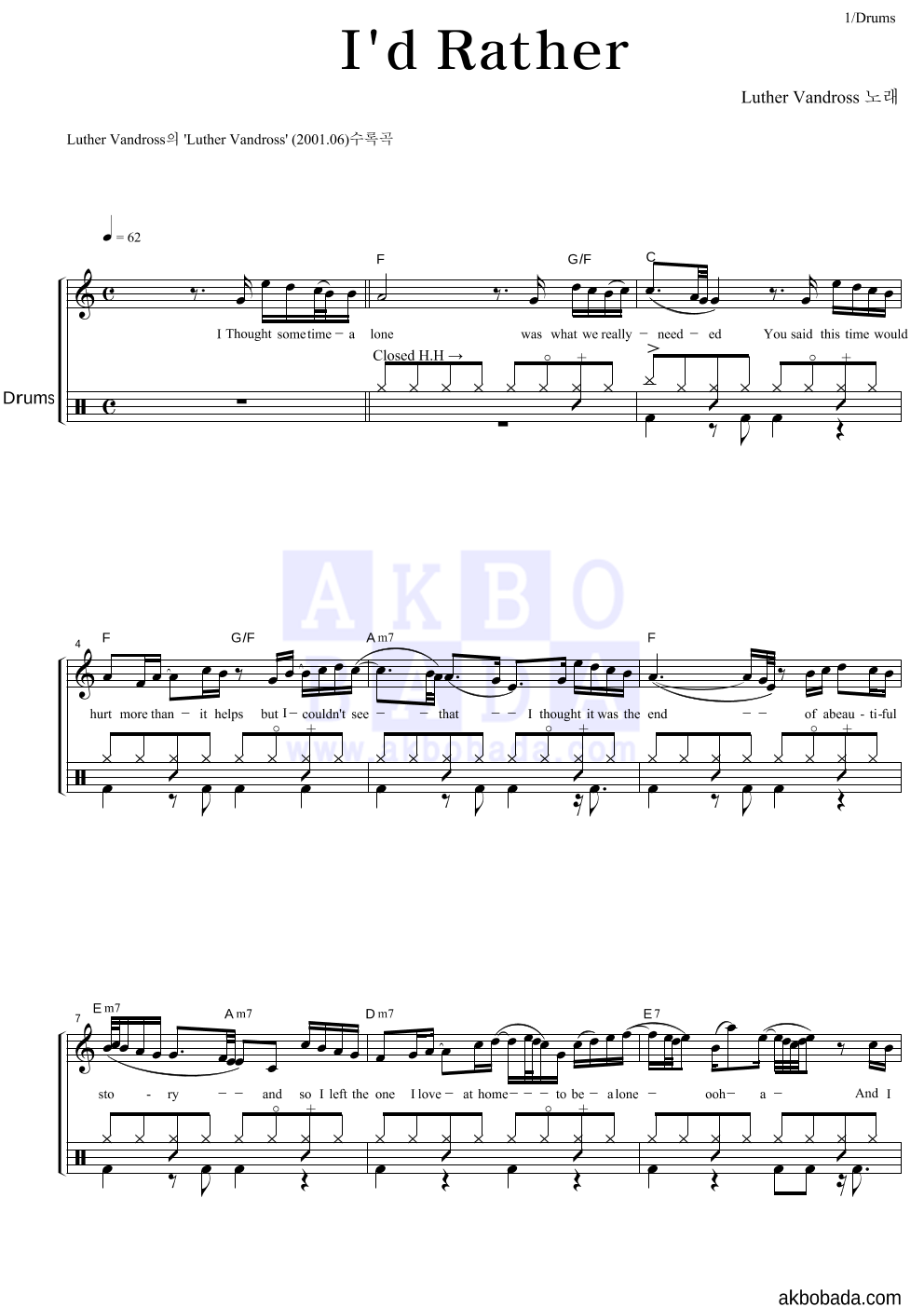 Luther Vandross - I'd Rather 드럼 악보 