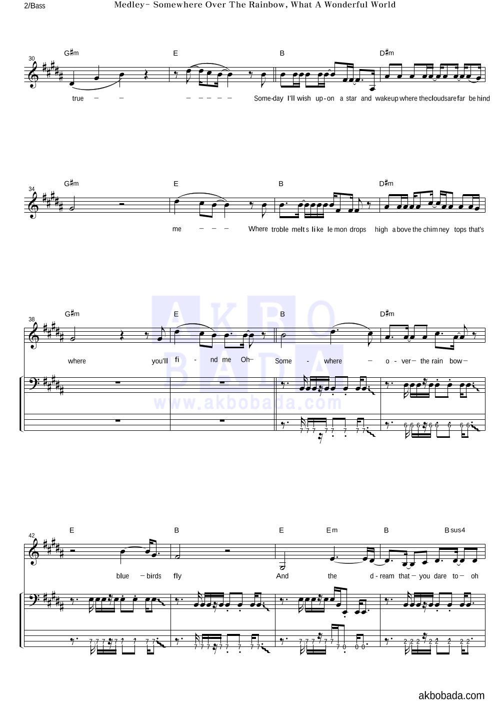 Aselin Debison - Somewhere Over The Rainbow,What A Wonderful World 베이스 악보 