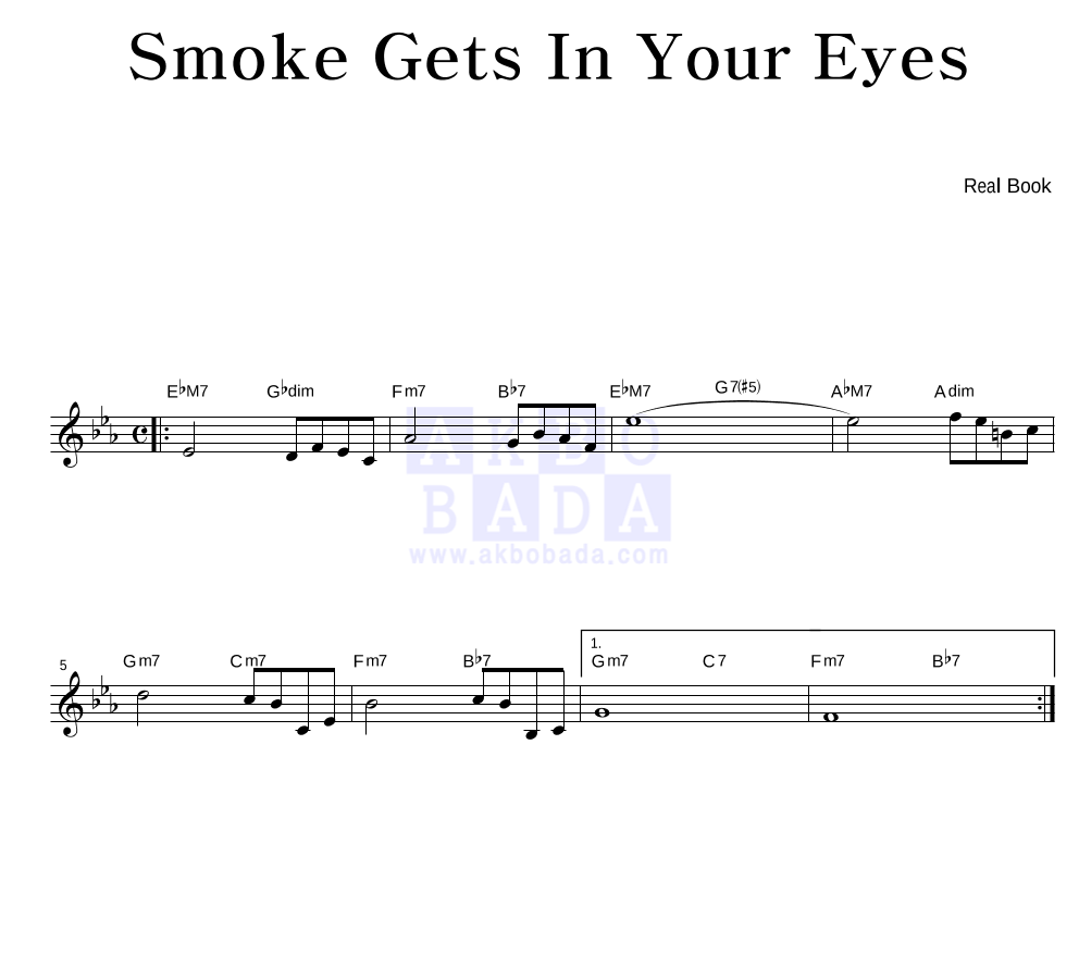 Real Book - Smoke Gets In Your Eyes 멜로디 악보 