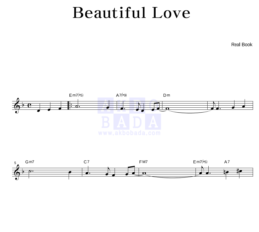 Real Book - Beautiful Love 멜로디 악보 