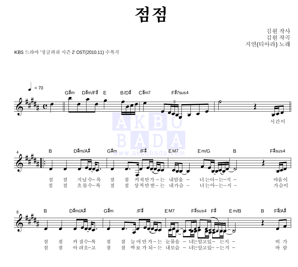 지연 - 점점 멜로디 악보 