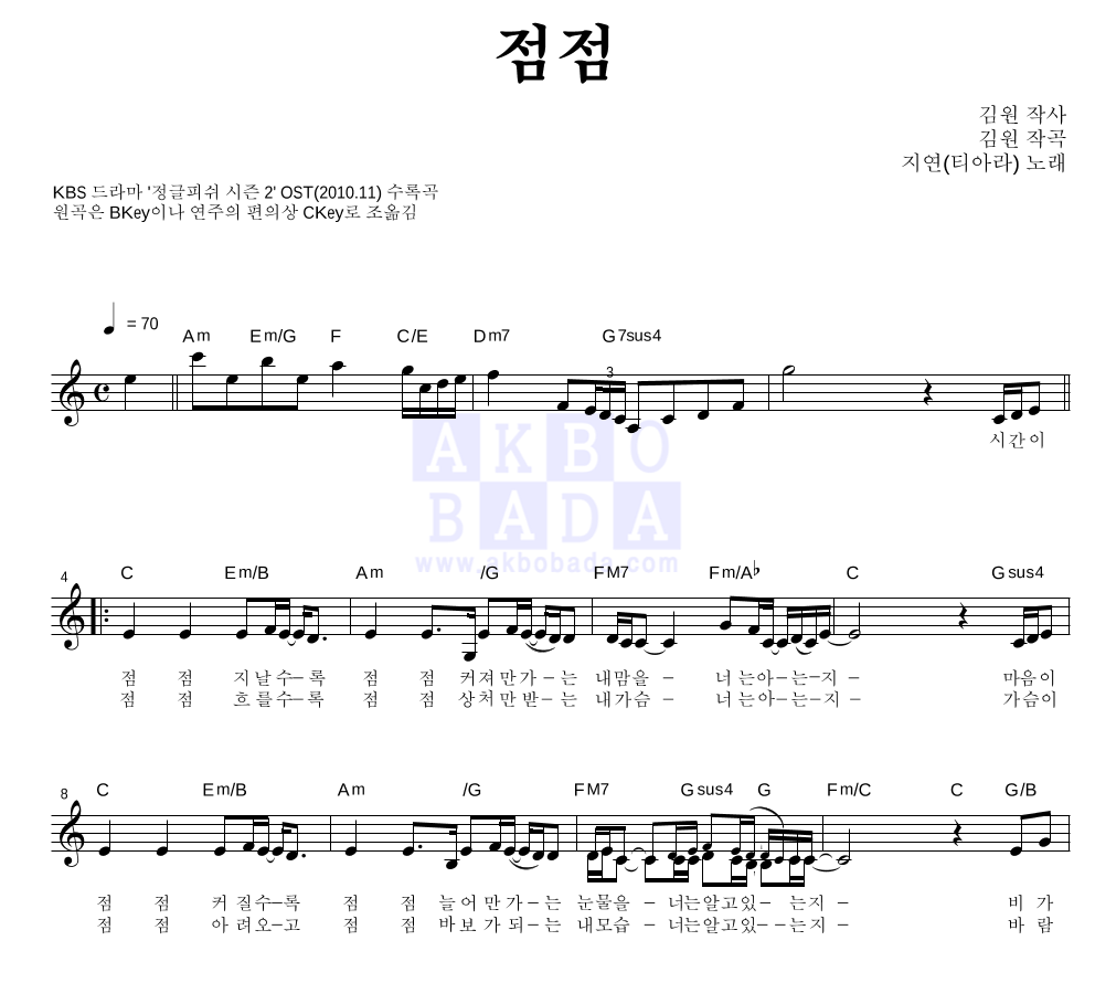 지연 - 점점 멜로디 악보 