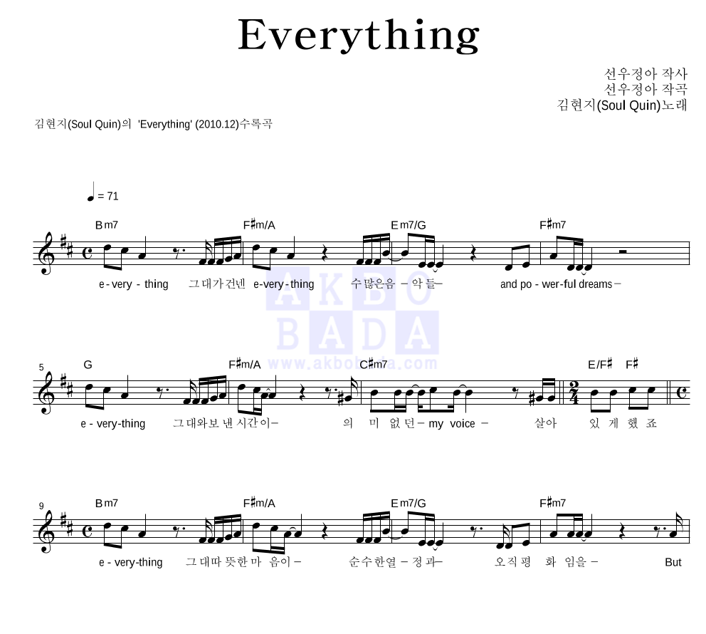 김현지 - Everything 멜로디 악보 