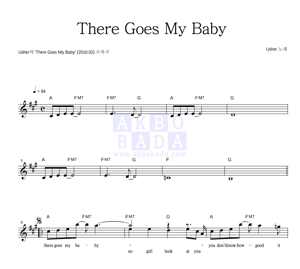 Usher - There Goes My Baby 멜로디 악보 