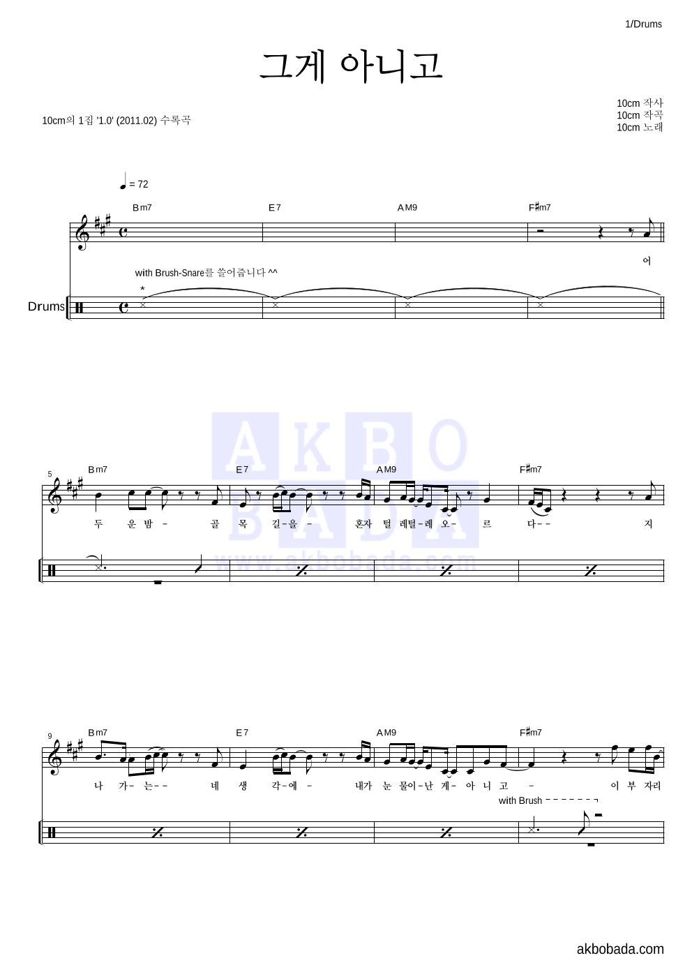 10CM - 그게 아니고 드럼 악보 