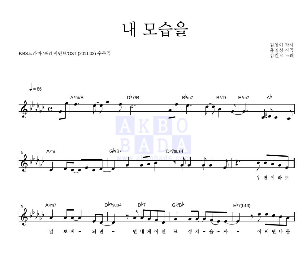 김건모 - 내 모습을 멜로디 악보 