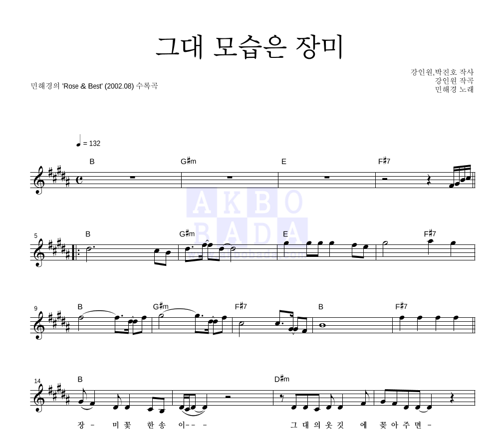 민해경 - 그대 모습은 장미 멜로디 악보 