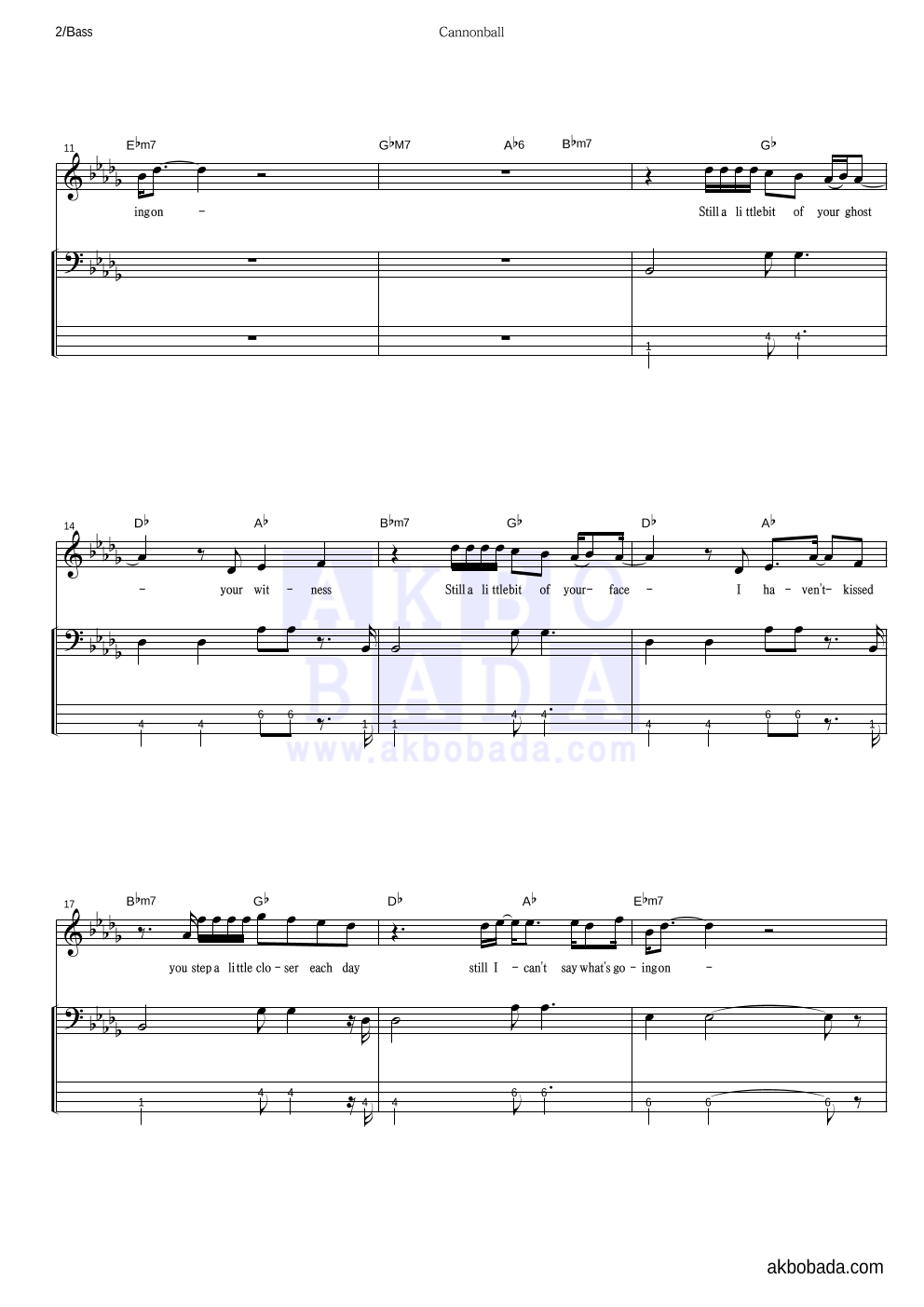 Damien Rice - Cannonball 베이스 악보 