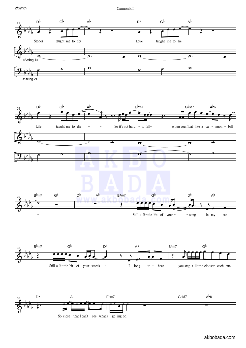 Damien Rice - Cannonball 건반 악보 