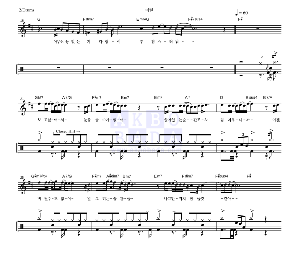 김연우 - 미련 (김건모) 드럼 악보 