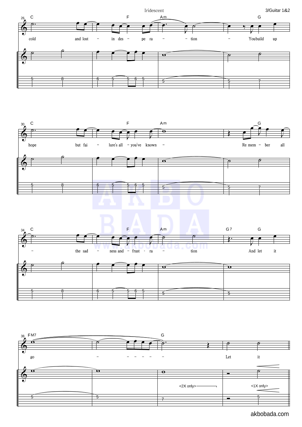LINKIN PARK - Iridescent 기타1,2 악보 