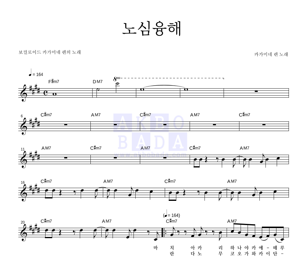 Kagamine Len - 노심융해 멜로디 악보 