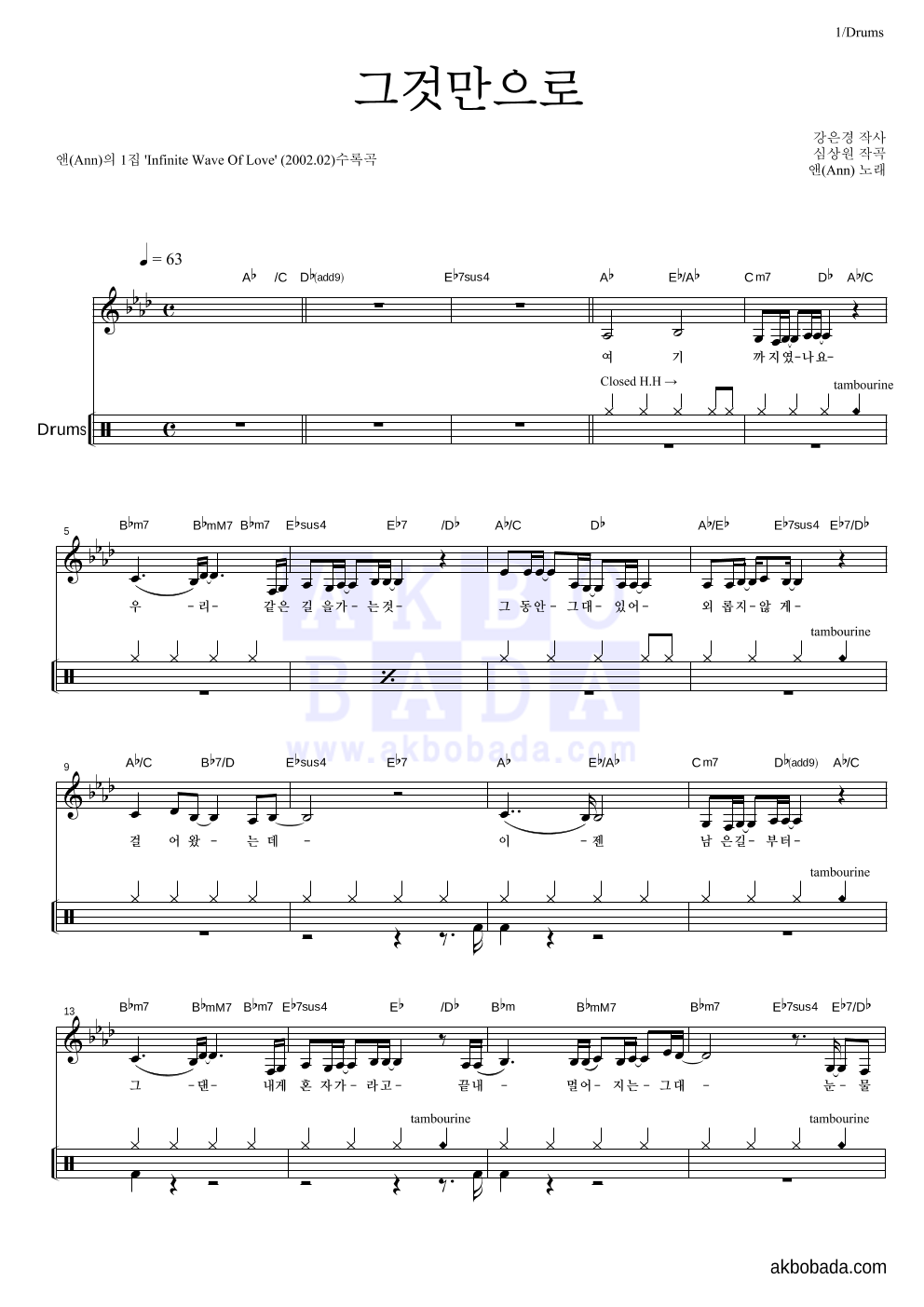 앤(Ann) - 그것만으로 드럼 악보 