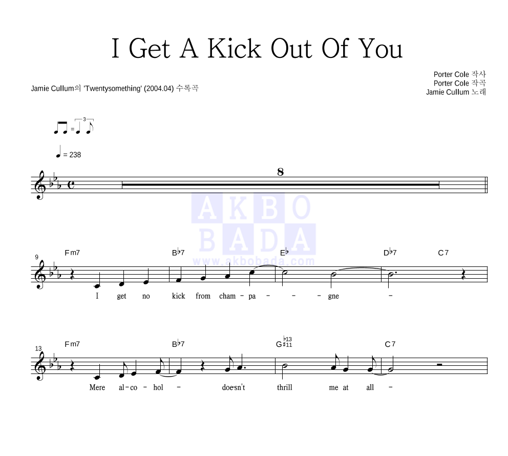 Jamie Cullum - I Get A Kick Out Of You 멜로디 악보 