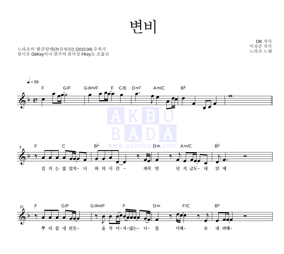 노라조 - 변비 멜로디 악보 