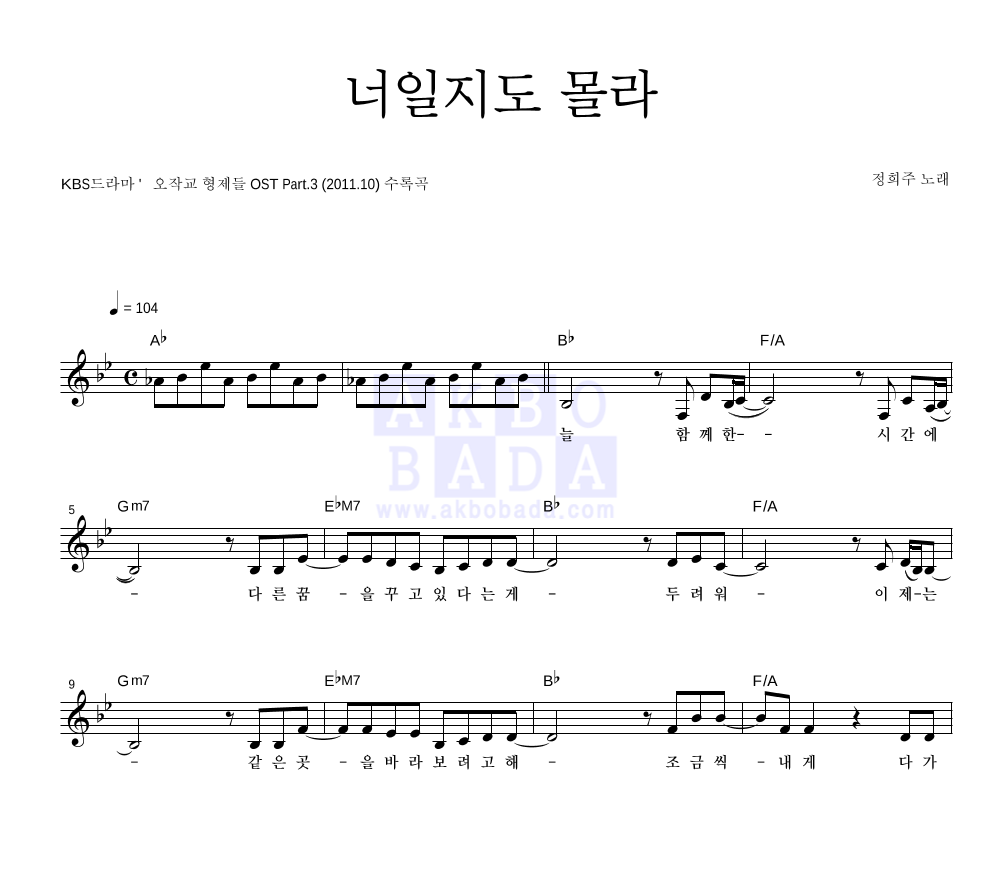 정희주 - 너일지도 몰라 멜로디 악보 