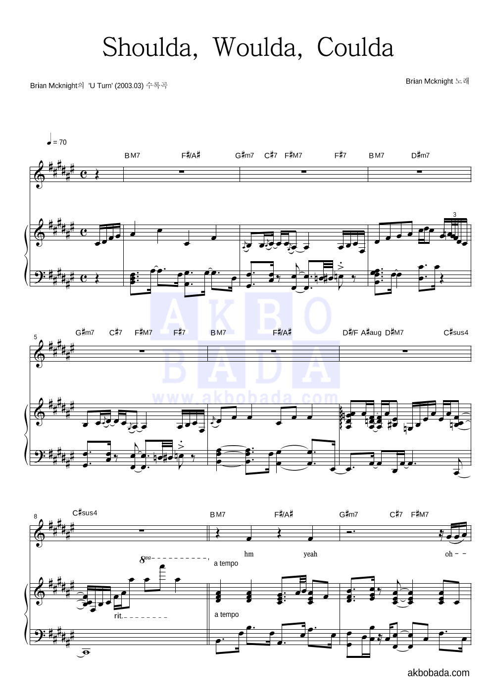 Brian McKnight - Shoulda, Woulda, Coulda 피아노 3단 악보 