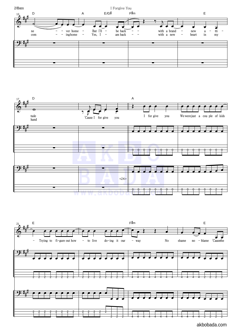 Kelly Clarkson - I Forgive You 베이스 악보 