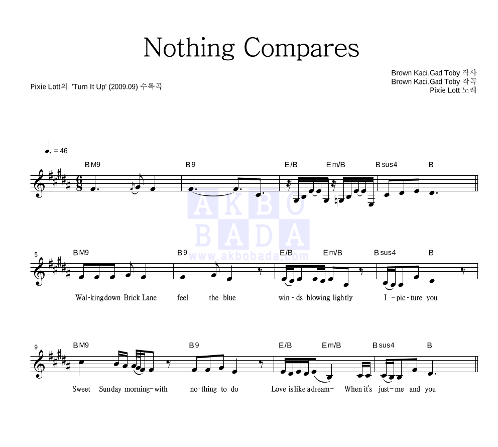 Pixie Lott - Nothing Compares 멜로디 악보 