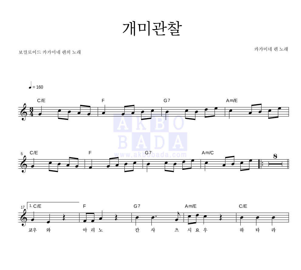 Kagamine Len - 개미관찰 멜로디 악보 