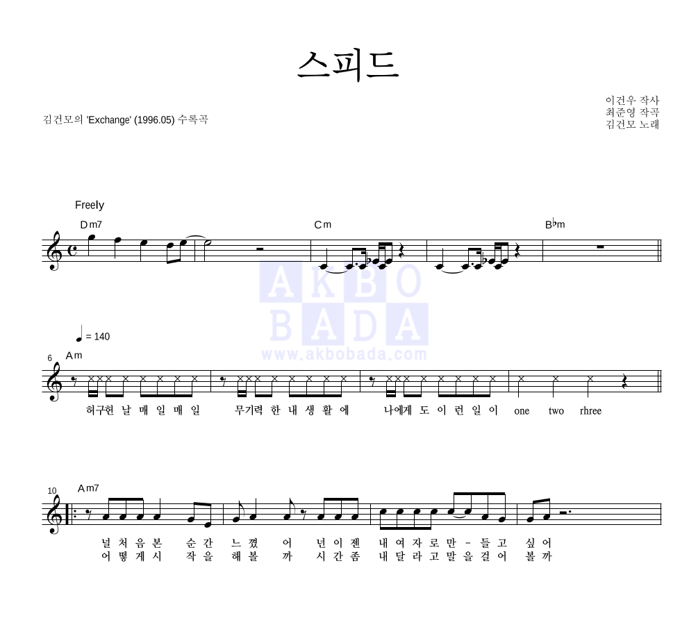 김건모 - 스피드 멜로디 악보 
