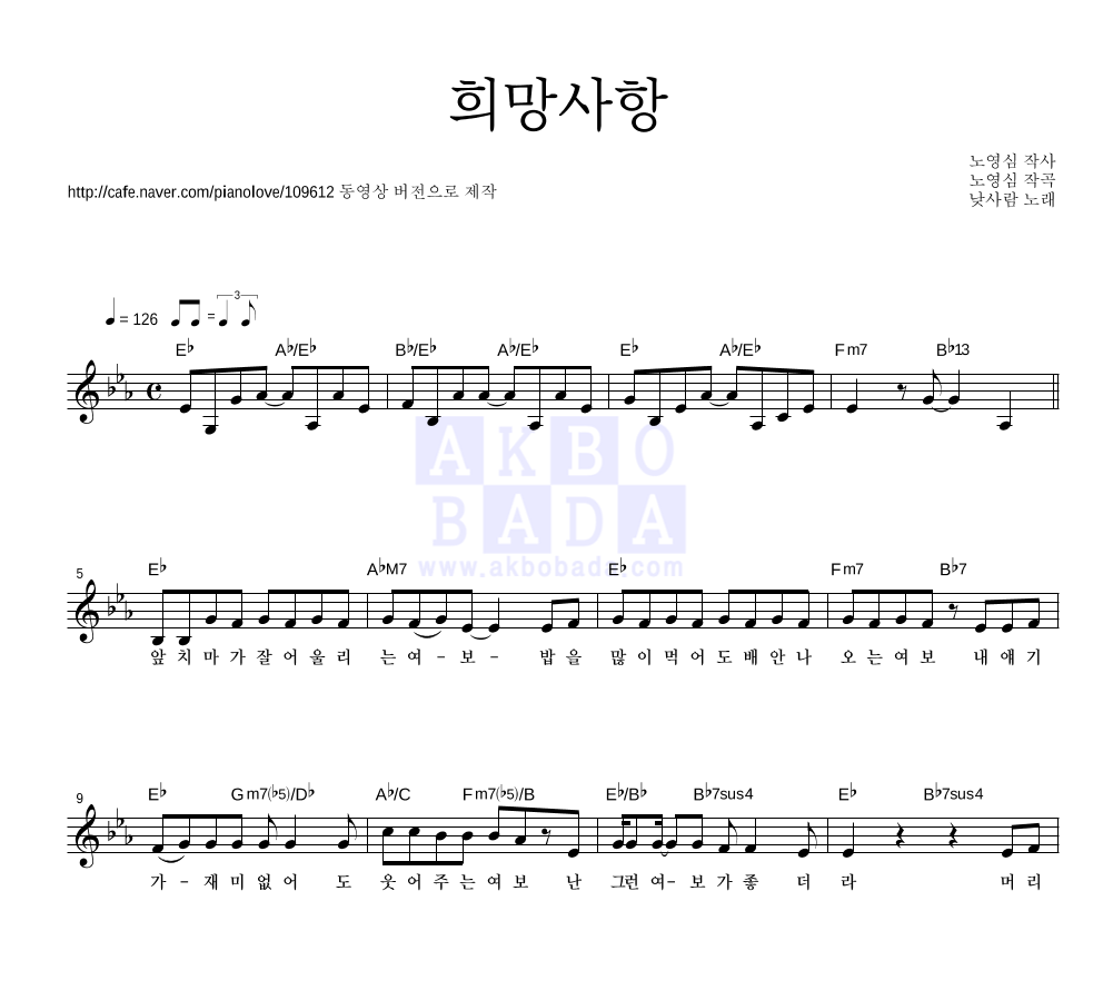 낮사람 - 희망사항 (변진섭) 멜로디 악보 