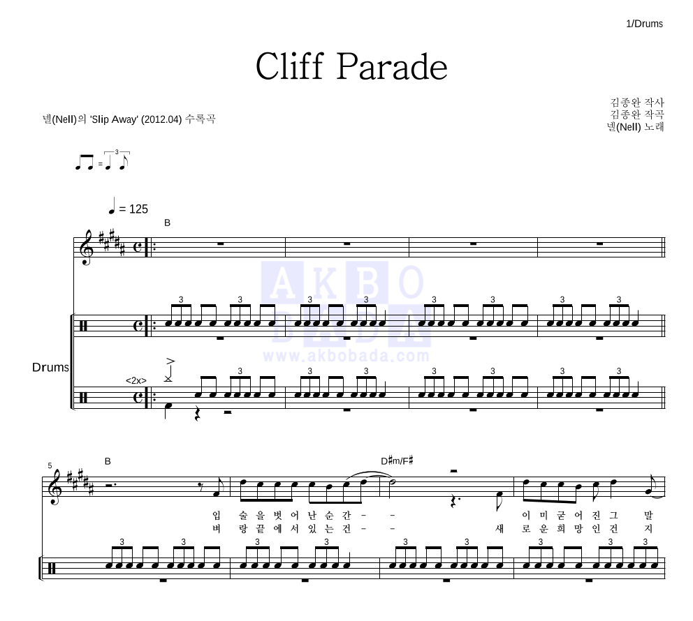 넬(Nell) - Cliff Parade 드럼 악보 