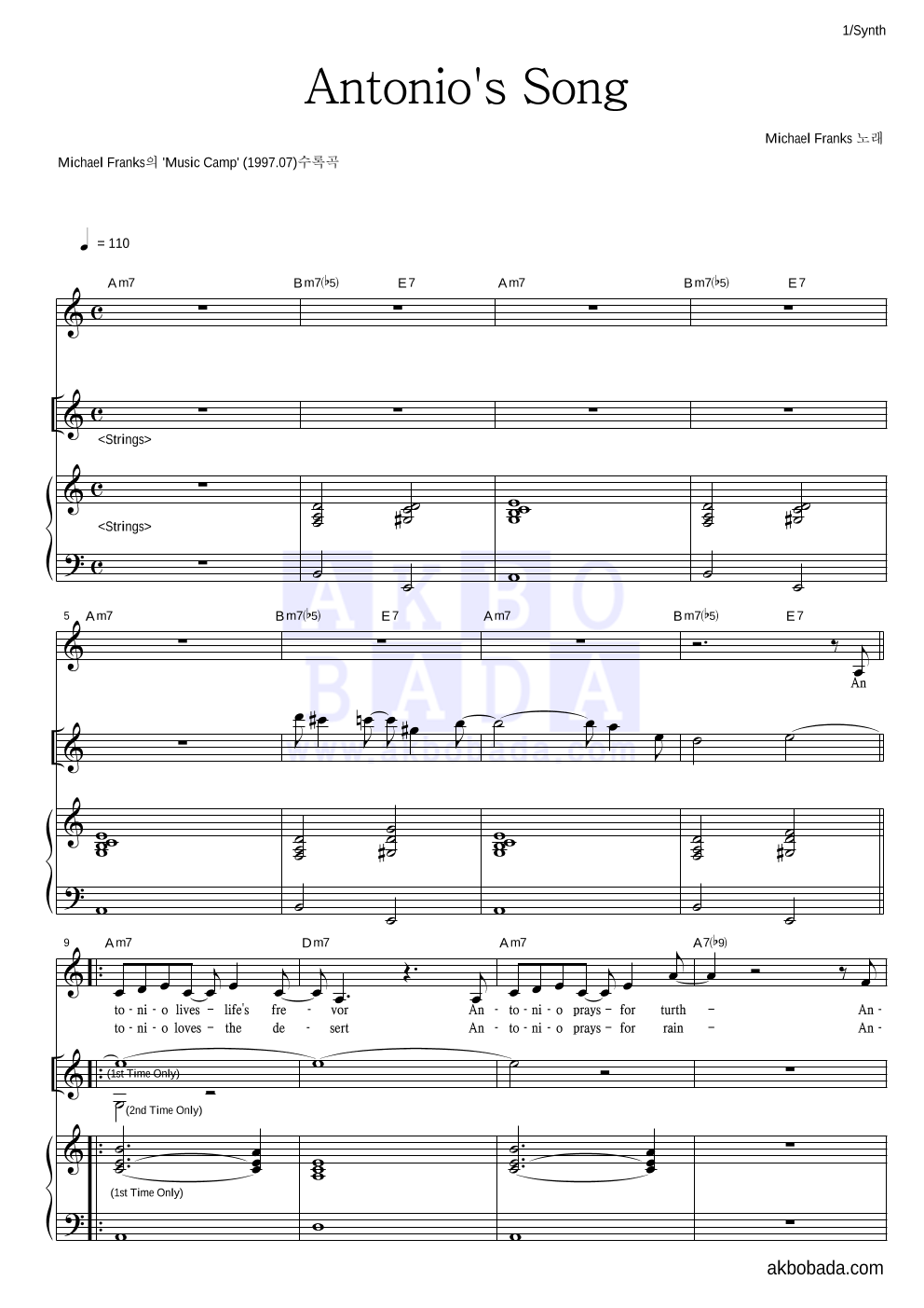 Michael Franks - Antonio's Song 건반 악보 