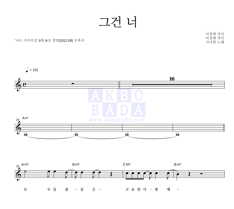 시나위 - 그건 너 멜로디 악보 