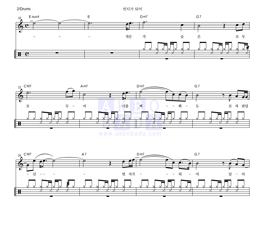 정준영,로이킴 - 먼지가 되어 드럼 악보 