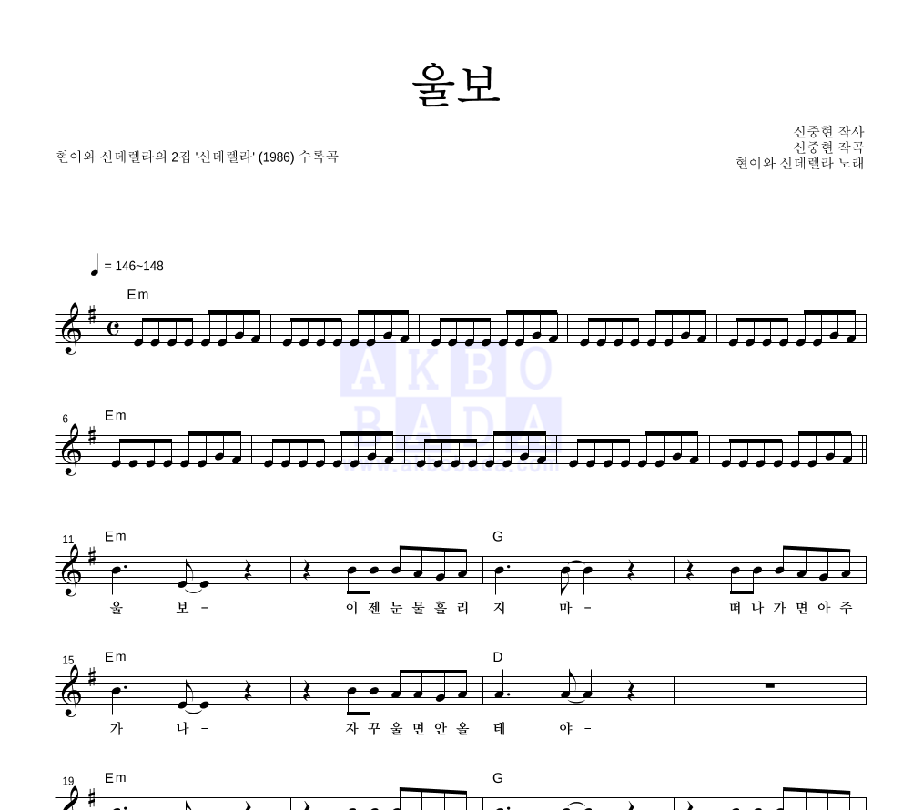 현이와 신데렐라 - 울보 멜로디 악보 