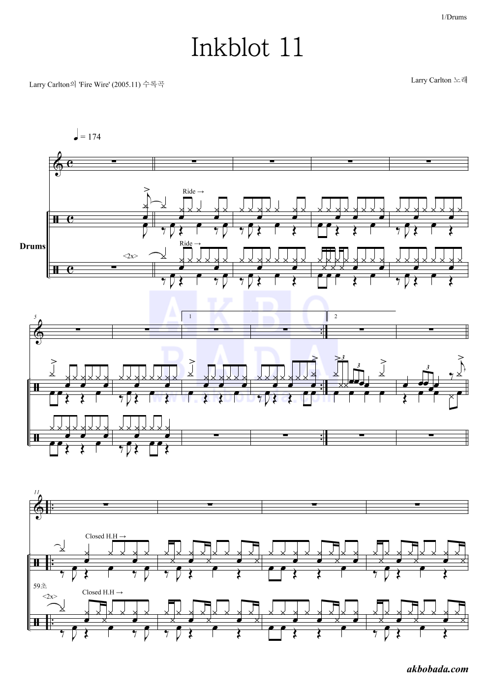 Larry Carlton - Inkblot 11 드럼 악보 