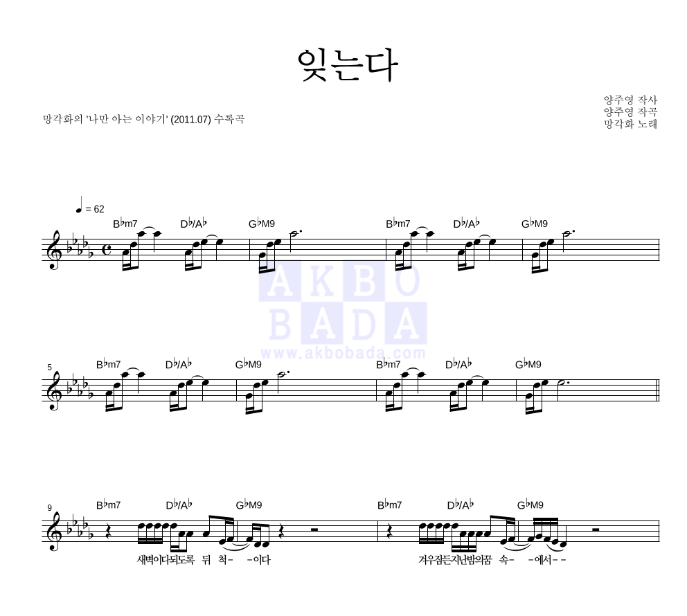 잊는다 멜로디 악보 미리보기