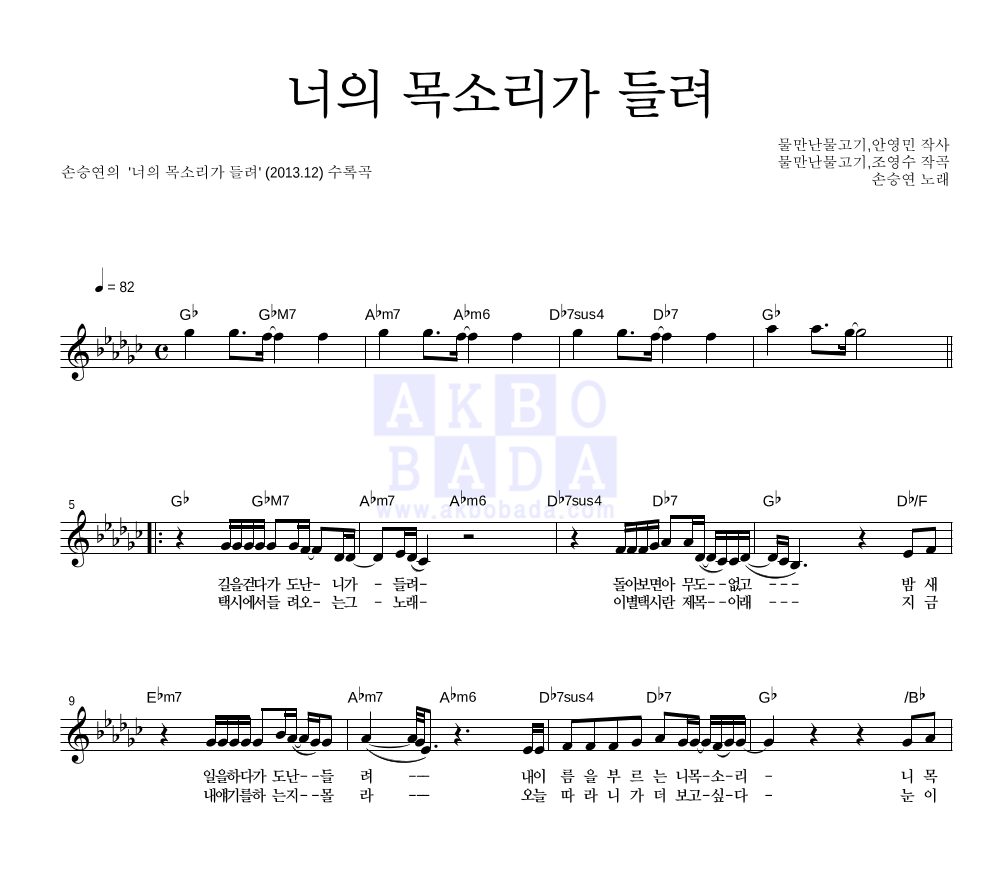 너의 목소리가 들려 멜로디 악보 미리보기