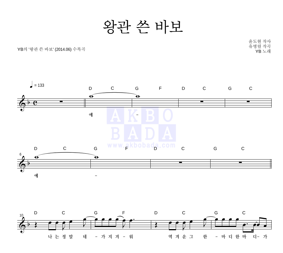 왕관 쓴 바보 멜로디 악보 미리보기