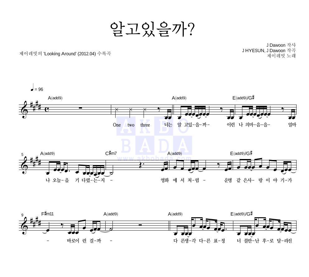 알고있을까? 멜로디 악보 미리보기