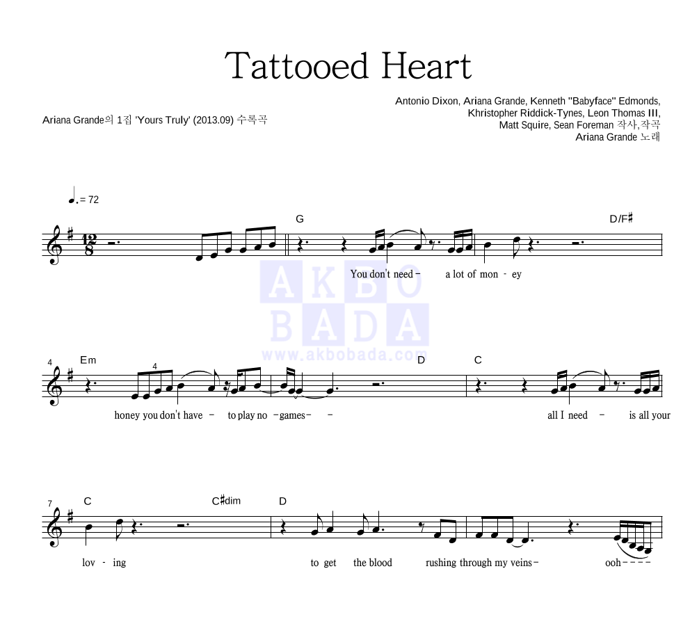Tattooed Heart 멜로디 악보 미리보기