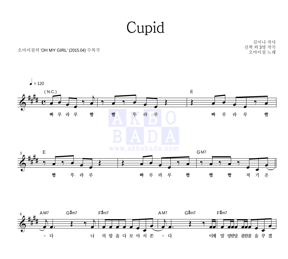 Cupid 멜로디 악보 미리보기