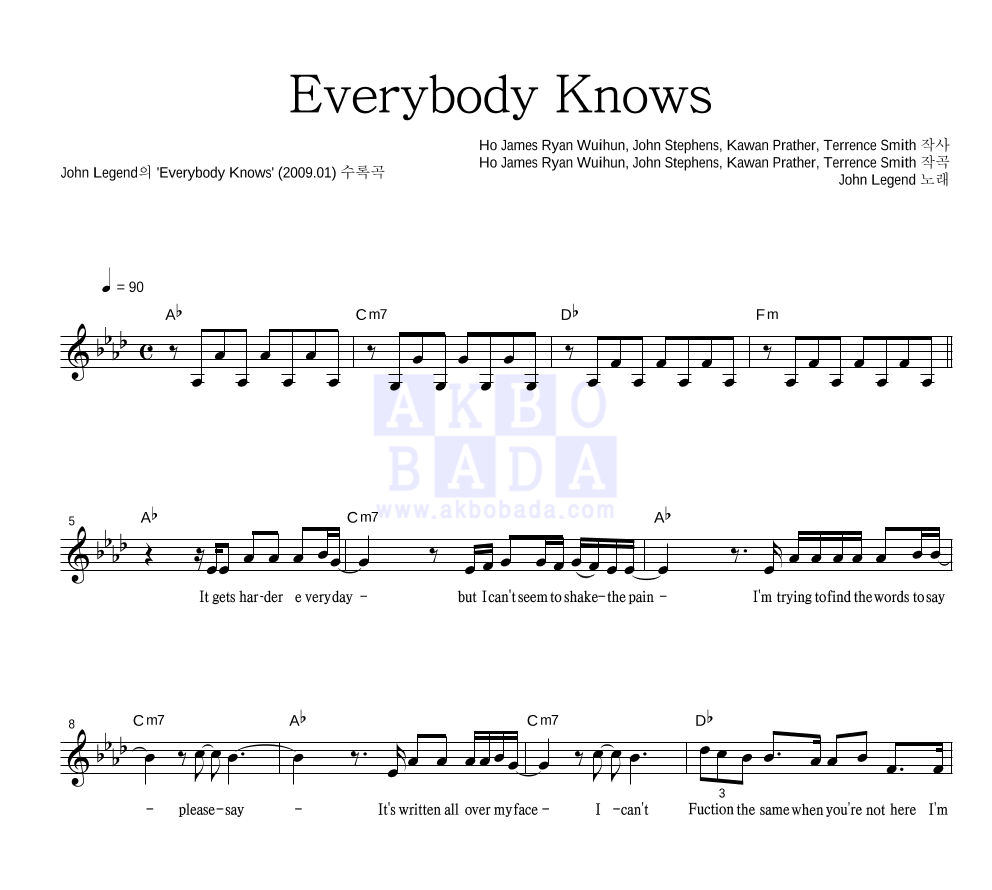 Everybody Knows 멜로디 악보 미리보기