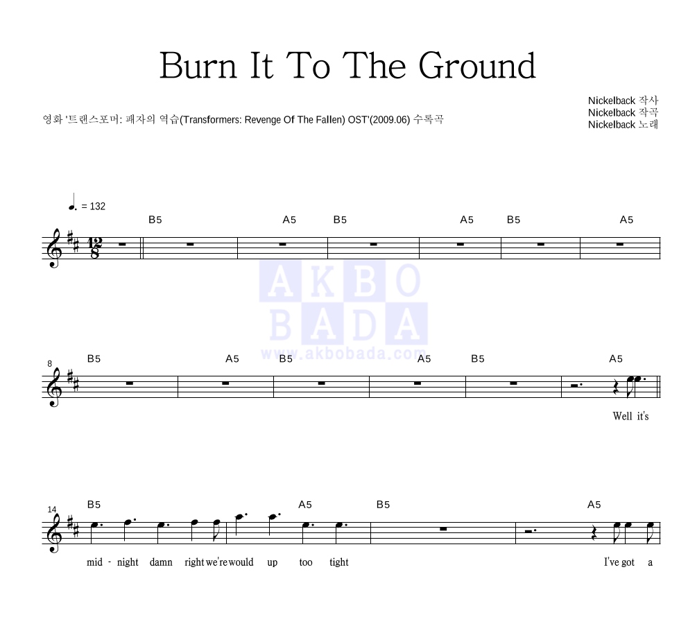 Burn It To The Ground 멜로디 악보 미리보기