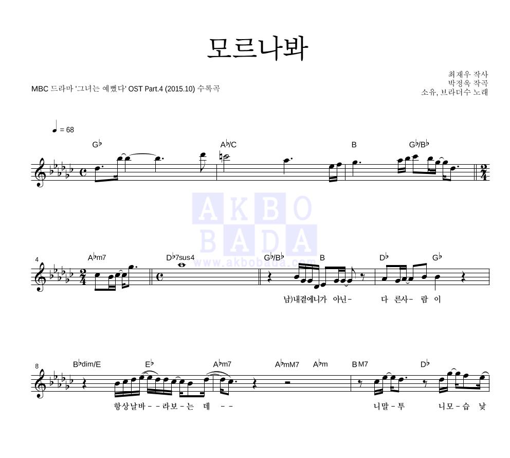 모르나봐 멜로디 악보 미리보기