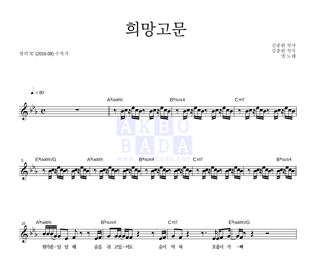 희망고문 멜로디 악보 미리보기
