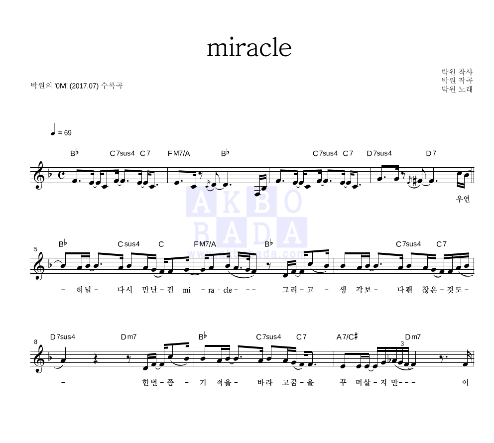 miracle 멜로디 악보 미리보기