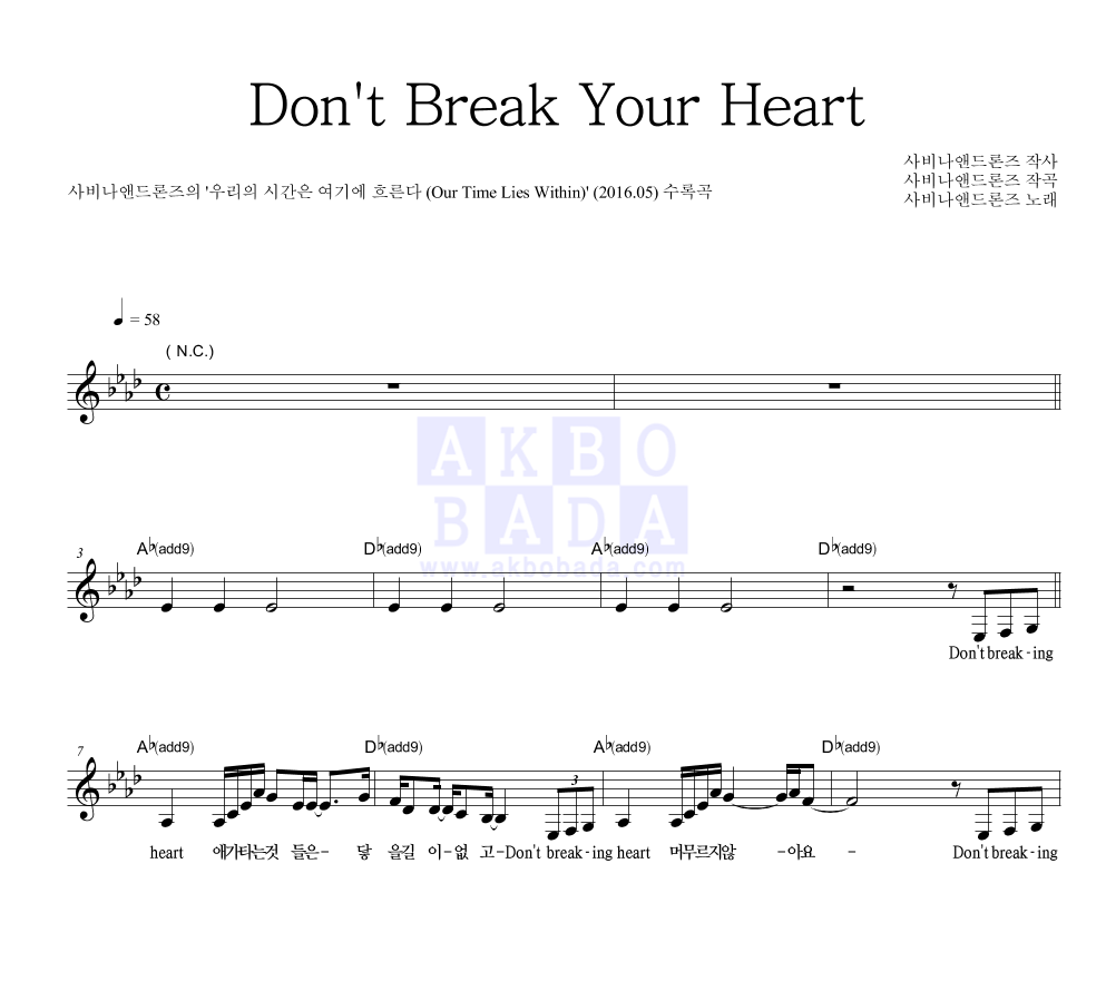 Don't Break Your Heart 멜로디 악보 미리보기