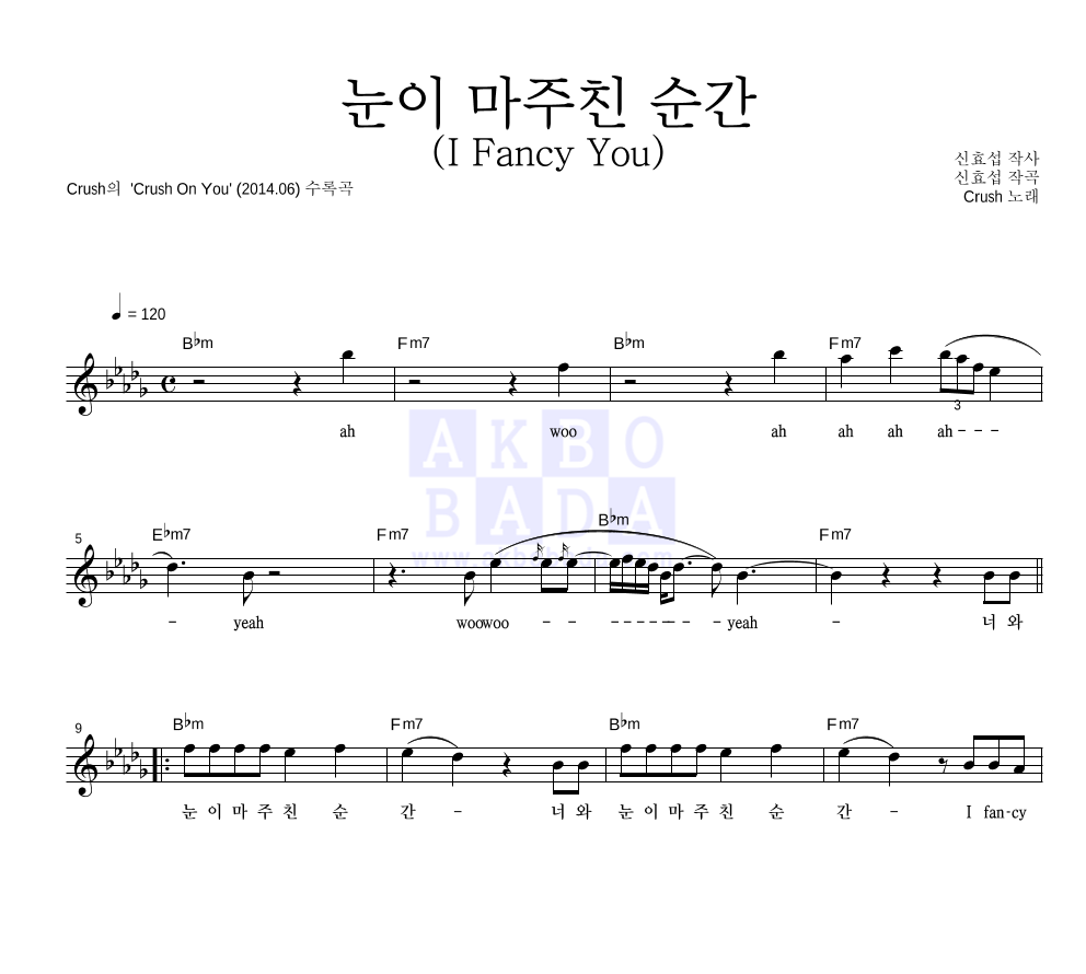 눈이 마주친 순간 (I Fancy You) 멜로디 악보 미리보기