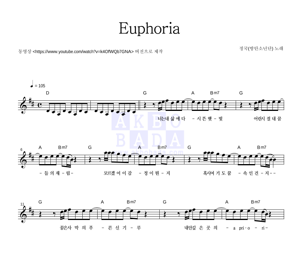 Euphoria 멜로디 악보 미리보기